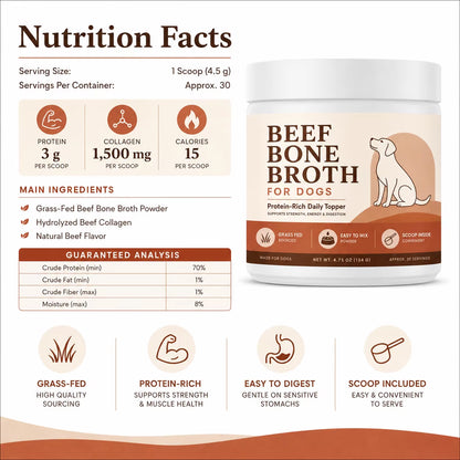 Wholesale Grass Fed Beef Bone Broth for Dogs 70% Protein Hydrolyzed Beef Collagen Powder Pet Joint Support Topper Custom