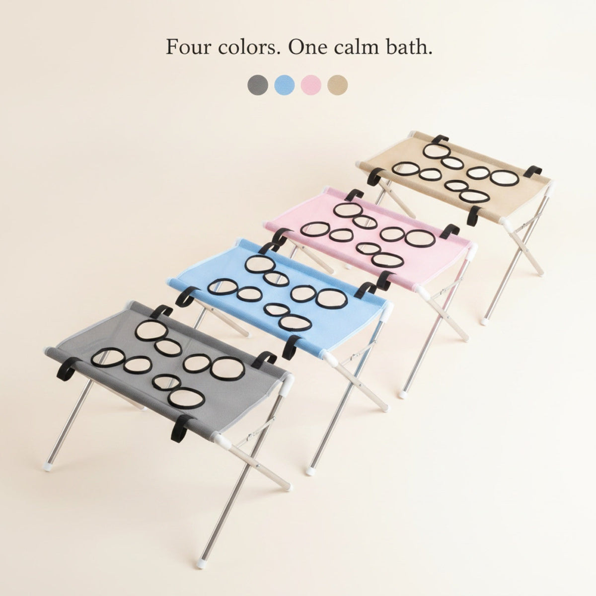Wash Dock in four colors — charcoal, blue, pink, khaki